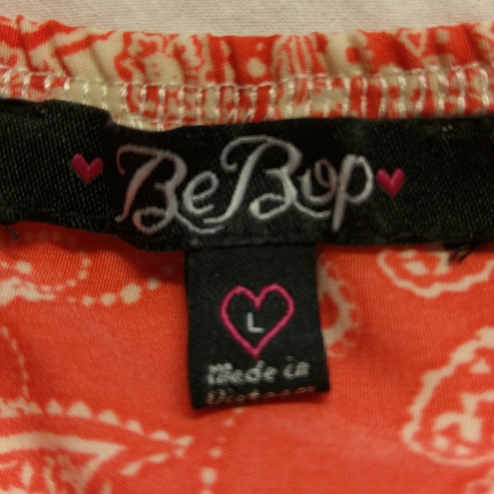 BeBop Strapless Orange Paisley Short Romper, Large - Picture 7 of 7